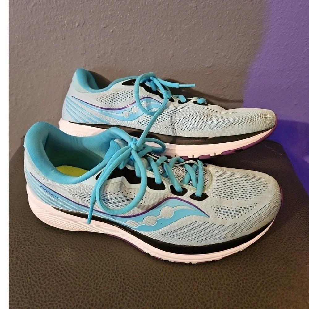 Saucony Ride 14 Sneakers Womens Size 12 Running Shoes Light Blue EUC*Insoles(S90